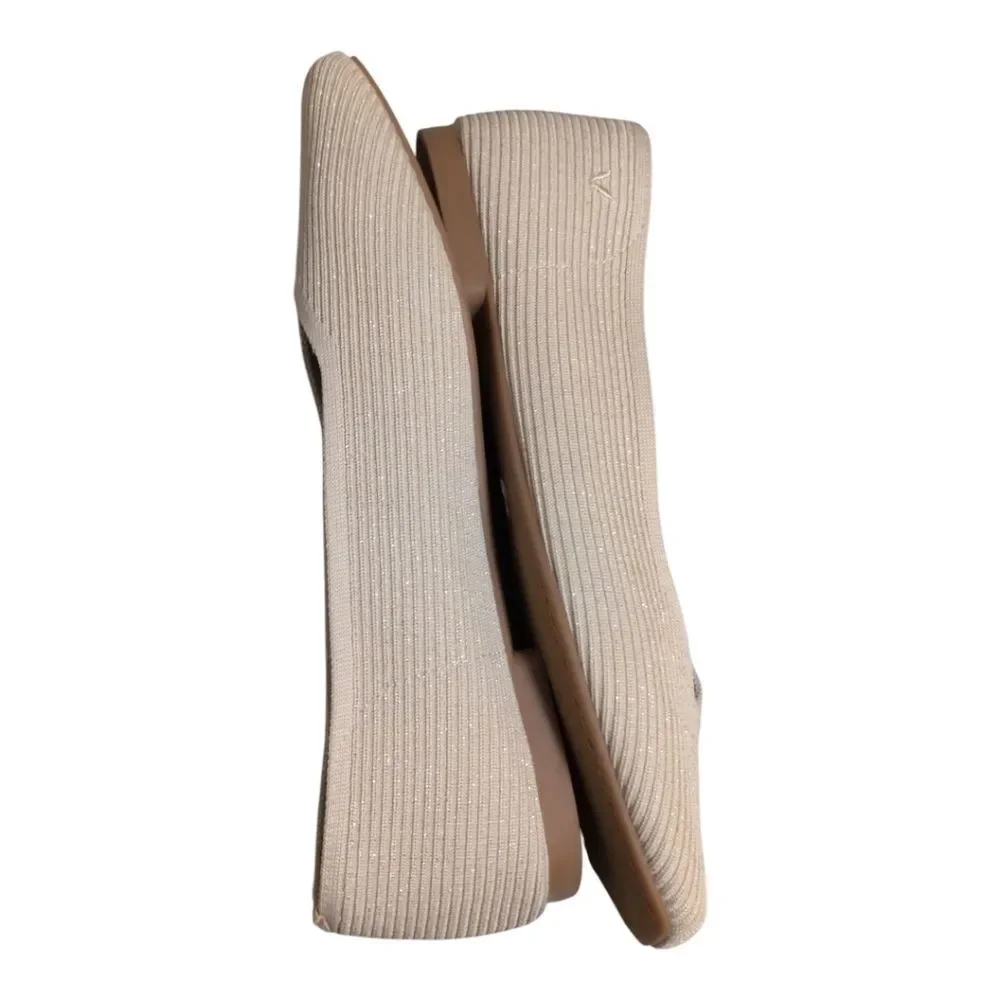 Vivaia Margot Square-Toe V-Cut knit flat oatmilk color gold specs size size 42 /